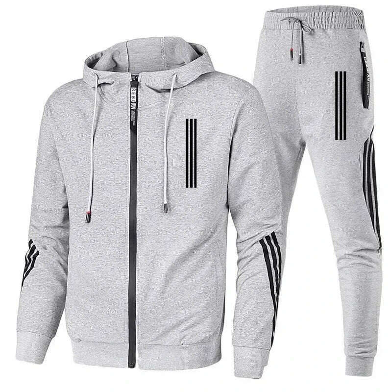 KIMLUD, Men's Hoodies+Pants Two Piece Sets Triple Slant Hoodie Jacket Sport Zipper Tracksuits Sports Jogging Male Fitness Clothing2024, KIMLUD Womens Clothes