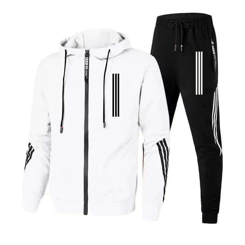 KIMLUD, Men's Hoodies+Pants Two Piece Sets Triple Slant Hoodie Jacket Sport Zipper Tracksuits Sports Jogging Male Fitness Clothing2024, 1 / M, KIMLUD APPAREL - Womens Clothes