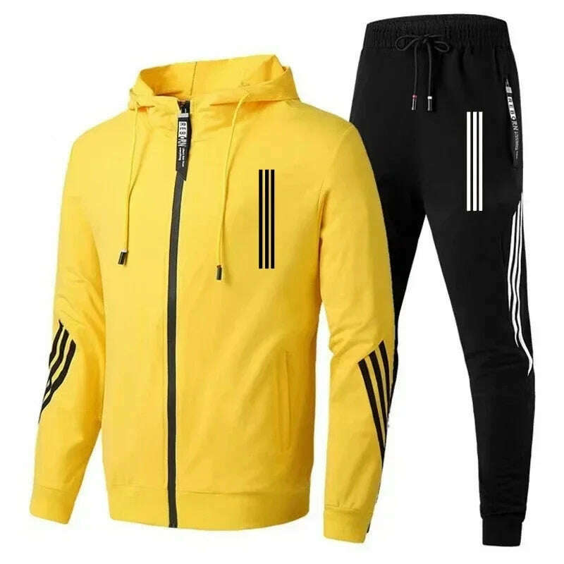 KIMLUD, Men's Hoodies+Pants Two Piece Sets Triple Slant Hoodie Jacket Sport Zipper Tracksuits Sports Jogging Male Fitness Clothing2024, 9 / M, KIMLUD APPAREL - Womens Clothes