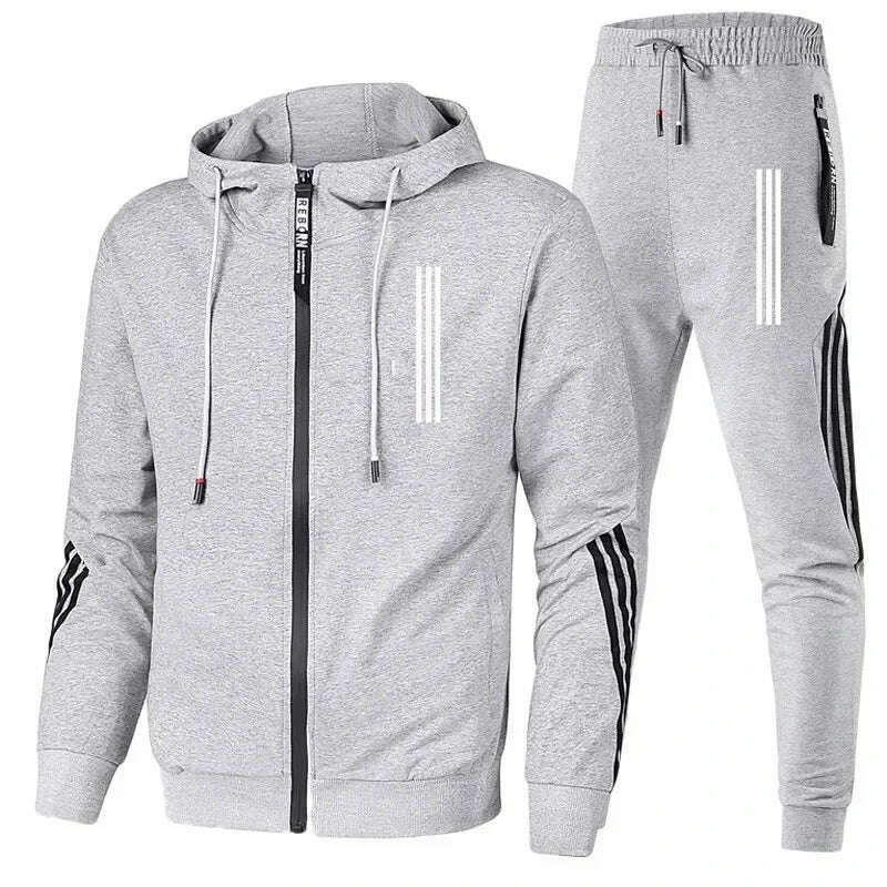 KIMLUD, Men's Hoodies+Pants Two Piece Sets Triple Slant Hoodie Jacket Sport Zipper Tracksuits Sports Jogging Male Fitness Clothing2024, 12 / XXXL, KIMLUD APPAREL - Womens Clothes