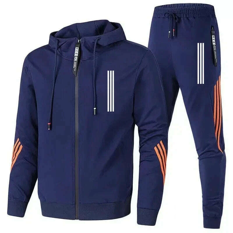 KIMLUD, Men's Hoodies+Pants Two Piece Sets Triple Slant Hoodie Jacket Sport Zipper Tracksuits Sports Jogging Male Fitness Clothing2024, 6 / L, KIMLUD APPAREL - Womens Clothes