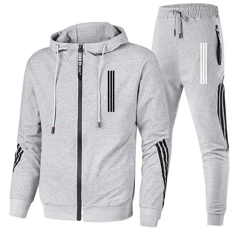 KIMLUD, Men's Hoodies+Pants Two Piece Sets Triple Slant Hoodie Jacket Sport Zipper Tracksuits Sports Jogging Male Fitness Clothing2024, 7 / M, KIMLUD APPAREL - Womens Clothes