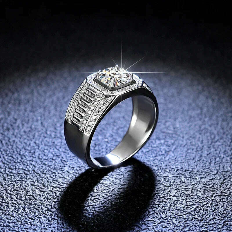 KIMLUD, Men's Luxury Eternal 18K White Gold Rings With Credentials GRA Round Luxury 1 Carat VVS D Color Diamond Moissanite Wedding Rings, KIMLUD Womens Clothes