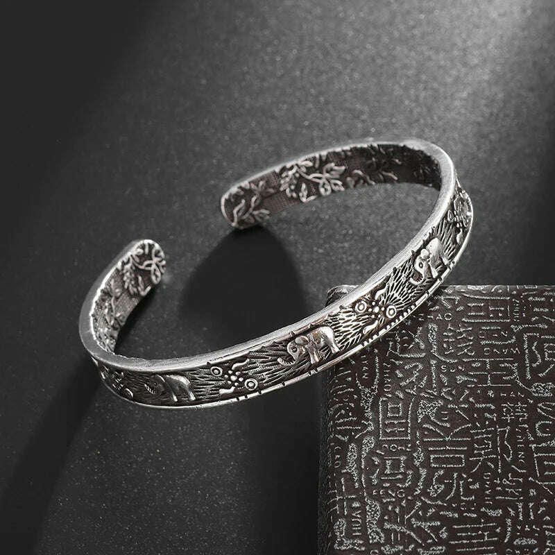 KIMLUD, Men's Personalized Retro Ethnic Animal Pixiu Bangles Men Women Cuff Bracelets Casual Jewelry Gifts, AL20548-Silver, KIMLUD APPAREL - Womens Clothes