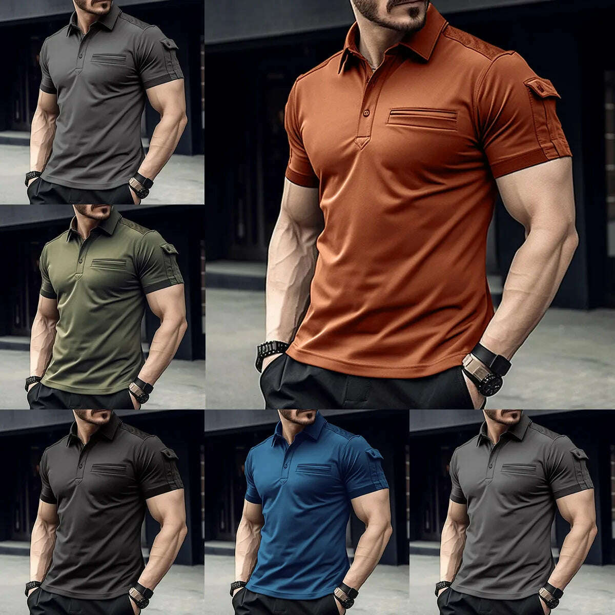 KIMLUD, Men's POLO shirt spring summer trend solid color simple large size shirt casual short sleeve T-shirt muscle sports polo shirt, KIMLUD Womens Clothes