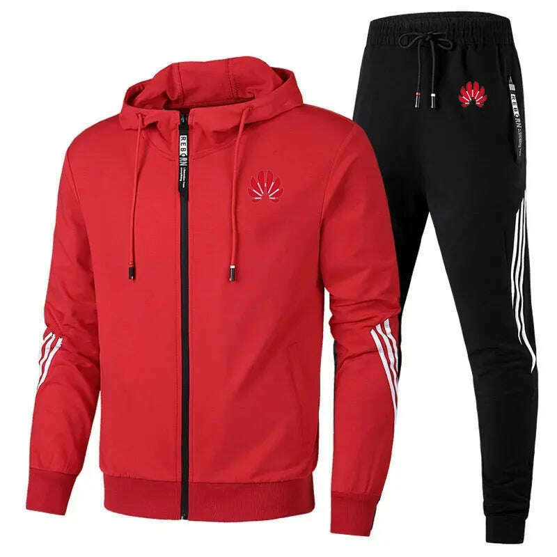 KIMLUD, Men's printed two-piece sportswear set with zippered hooded sweatshirt and pants, fitness and running men's clothing 2024, 5 / XXXL, KIMLUD APPAREL - Womens Clothes