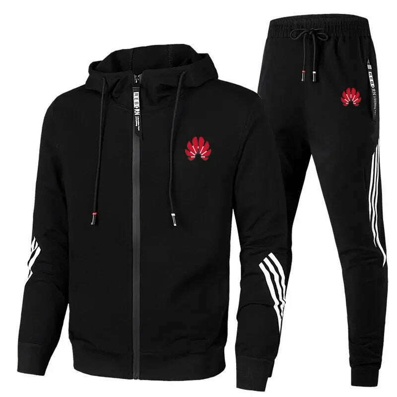 KIMLUD, Men's printed two-piece sportswear set with zippered hooded sweatshirt and pants, fitness and running men's clothing 2024, 1 / L, KIMLUD APPAREL - Womens Clothes