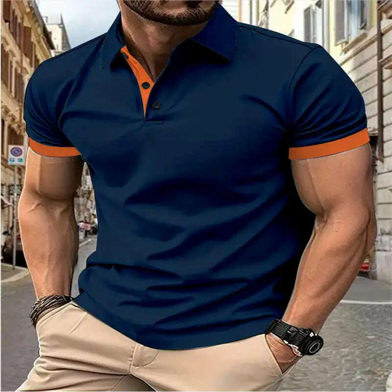 KIMLUD, Men's short sleeve color matching fashion with men's lapel short sleeve, KIMLUD Womens Clothes