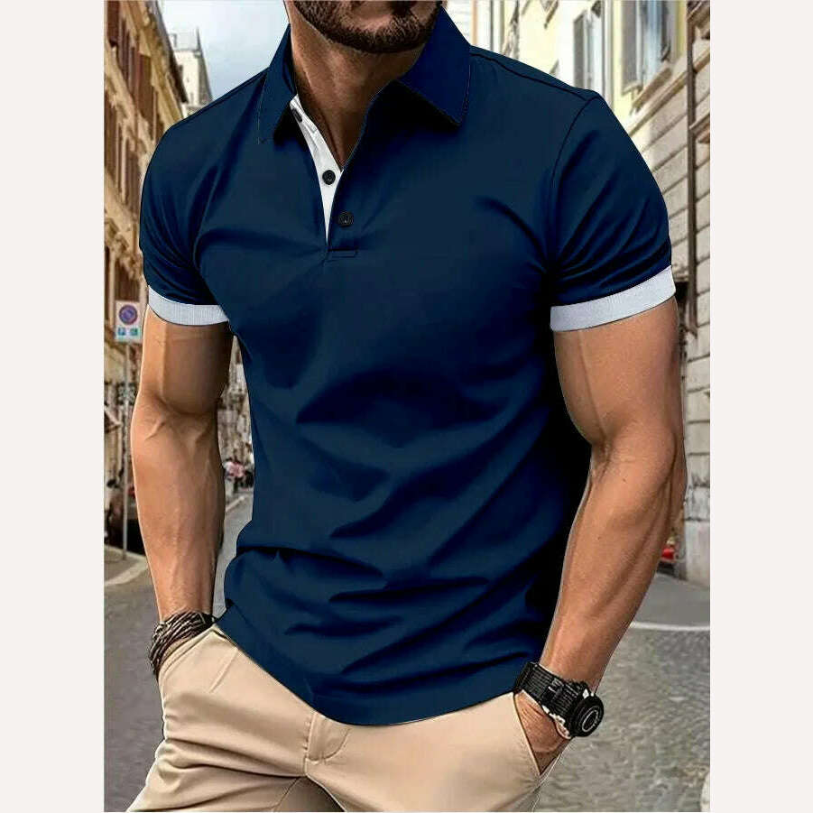 KIMLUD, Men's short sleeve color matching fashion with men's lapel short sleeve, KIMLUD Womens Clothes