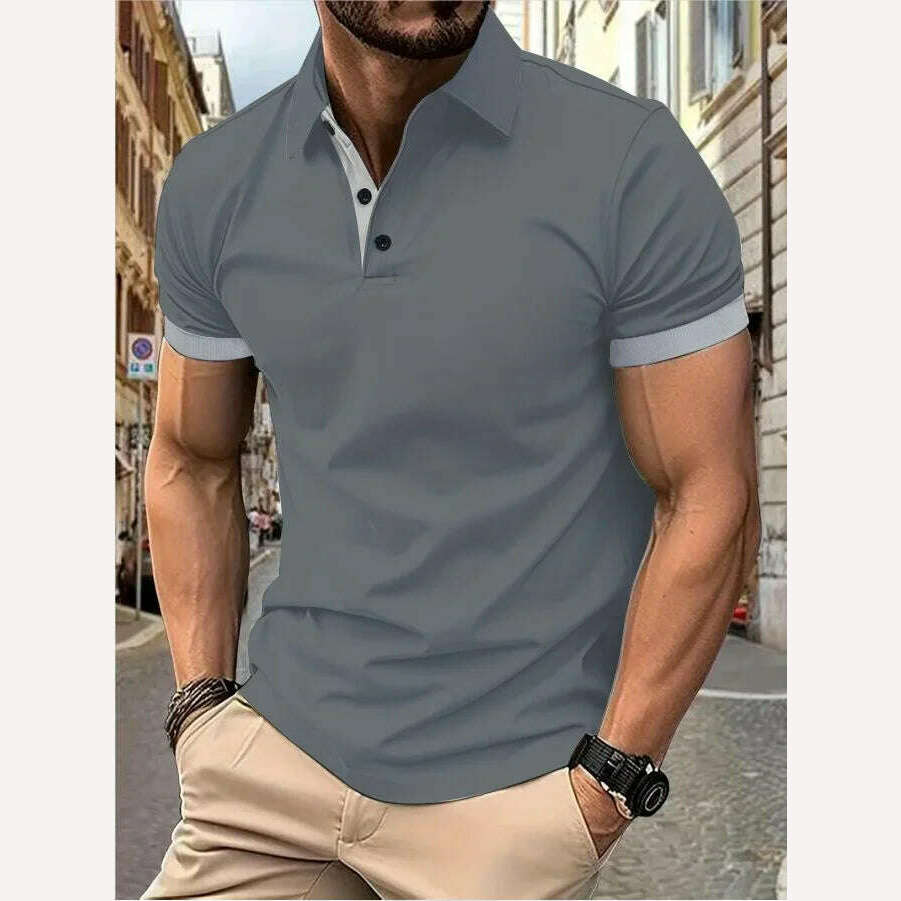 KIMLUD, Men's short sleeve color matching fashion with men's lapel short sleeve, KIMLUD Womens Clothes