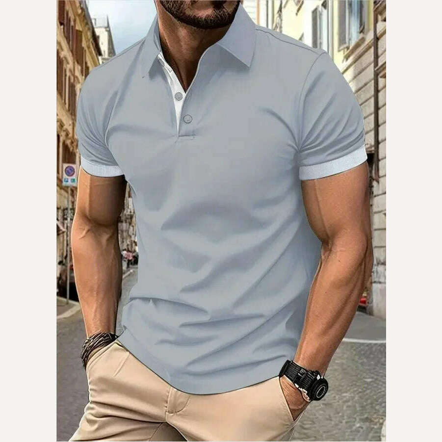 KIMLUD, Men's short sleeve color matching fashion with men's lapel short sleeve, KIMLUD Womens Clothes