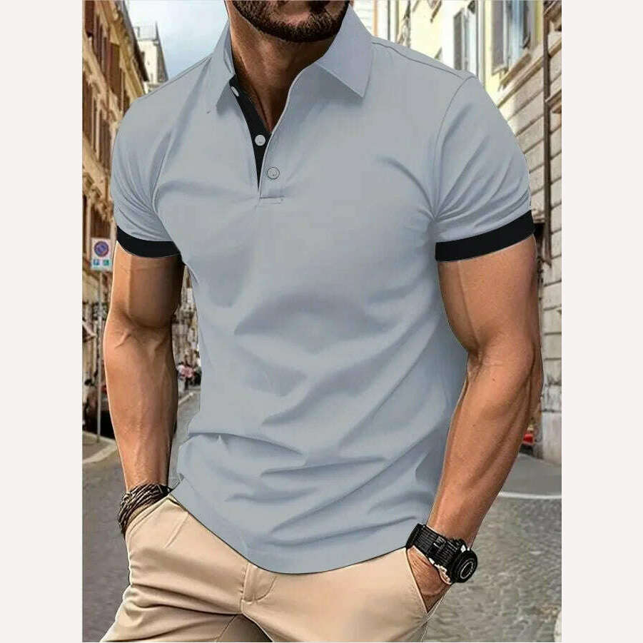 KIMLUD, Men's short sleeve color matching fashion with men's lapel short sleeve, KIMLUD Womens Clothes