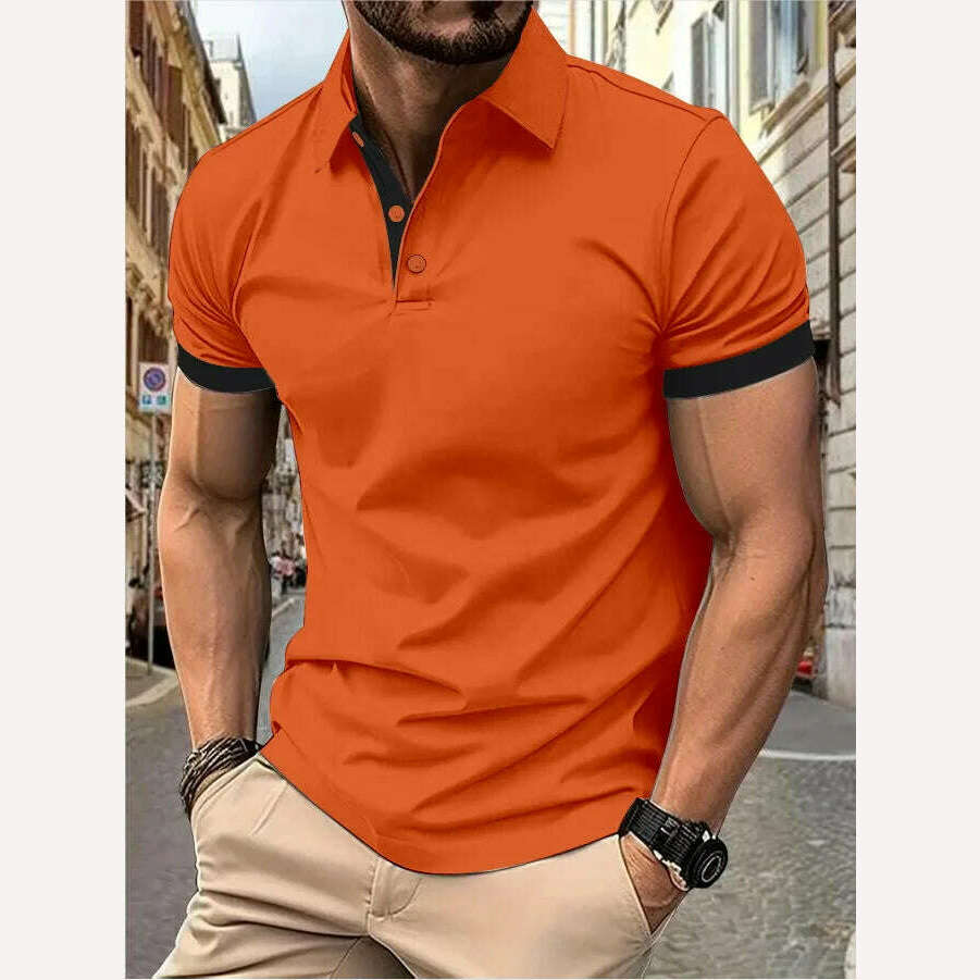 KIMLUD, Men's short sleeve color matching fashion with men's lapel short sleeve, Yellow with black / XXXL, KIMLUD APPAREL - Womens Clothes