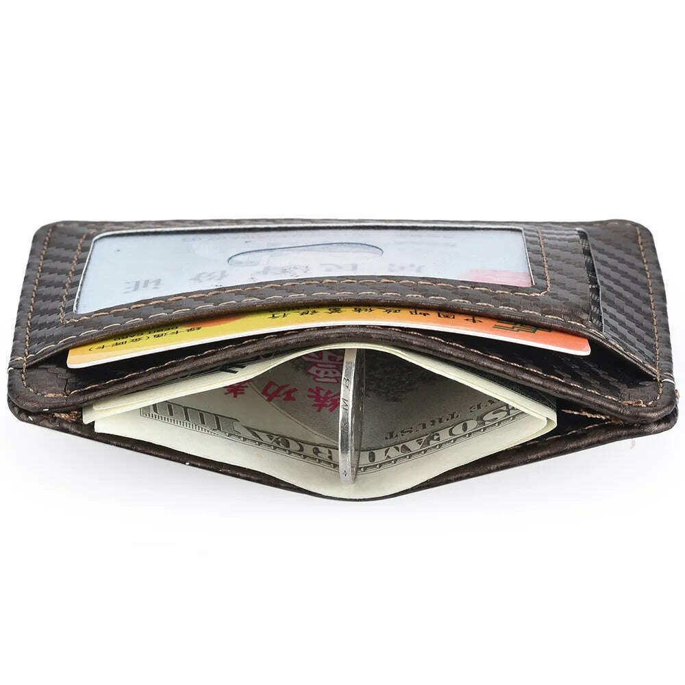 Men's Slim Minimalist Front Pocket Wallets RFID Blocking Credit Card Holder Portable Leather Wallets - KIMLUD