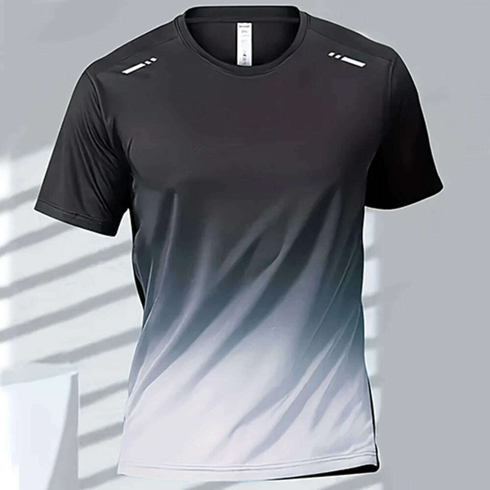 Men's T-shirts Sports Running T-shirt Quick-drying Gradient Short Sleeve Tees Outdoor Workout Basketball Training Running Outfit - KIMLUD