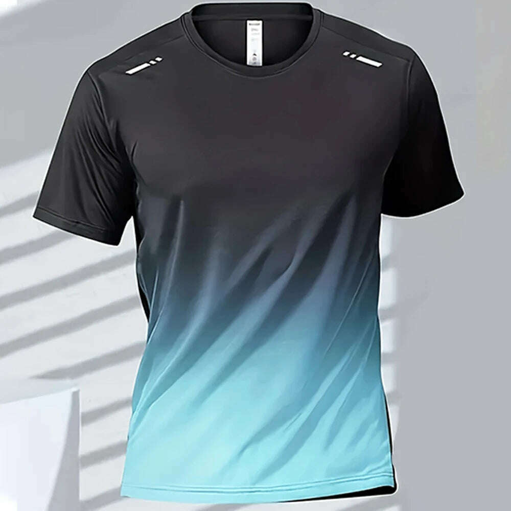 Men's T-shirts Sports Running T-shirt Quick-drying Gradient Short Sleeve Tees Outdoor Workout Basketball Training Running Outfit - KIMLUD