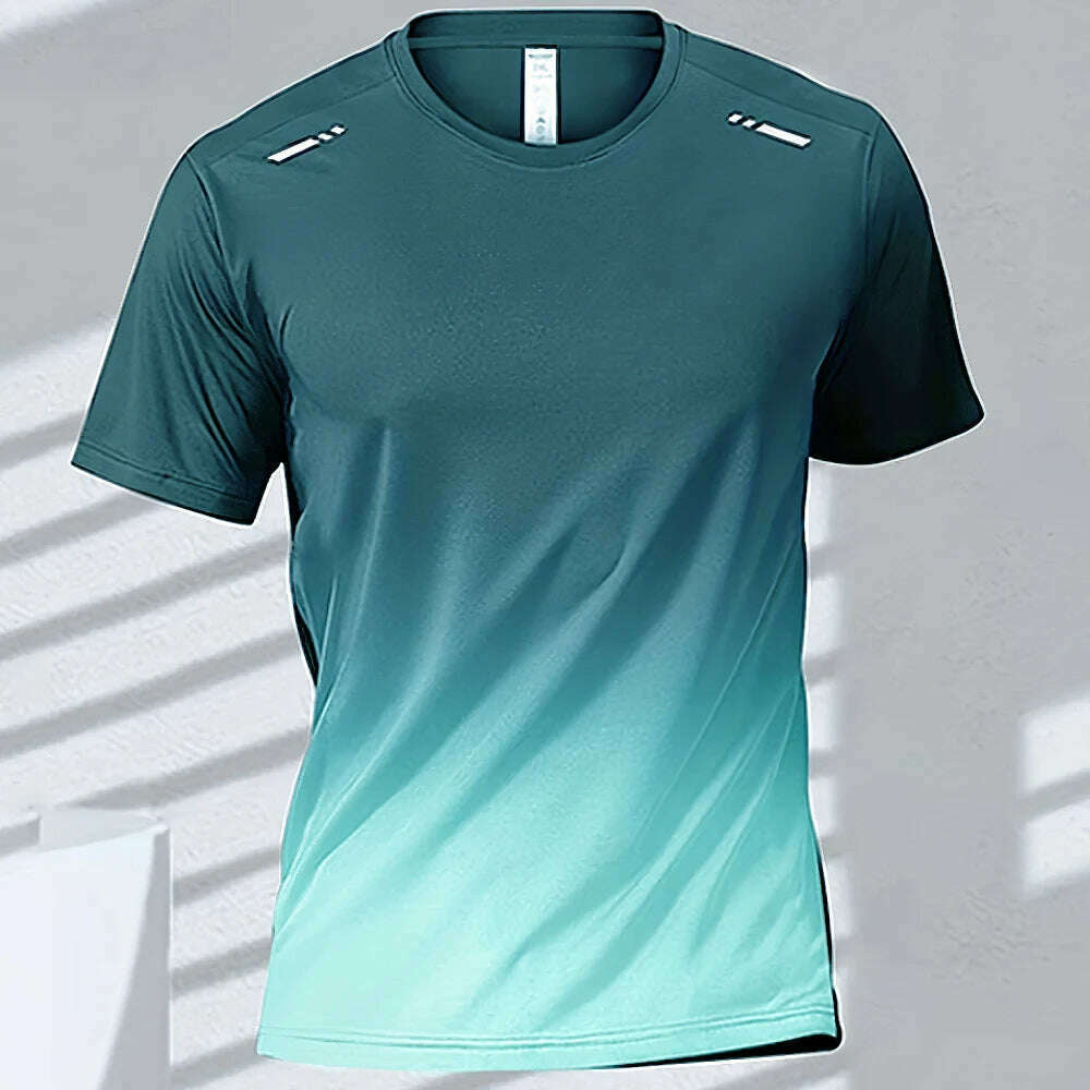 Men's T-shirts Sports Running T-shirt Quick-drying Gradient Short Sleeve Tees Outdoor Workout Basketball Training Running Outfit - KIMLUD