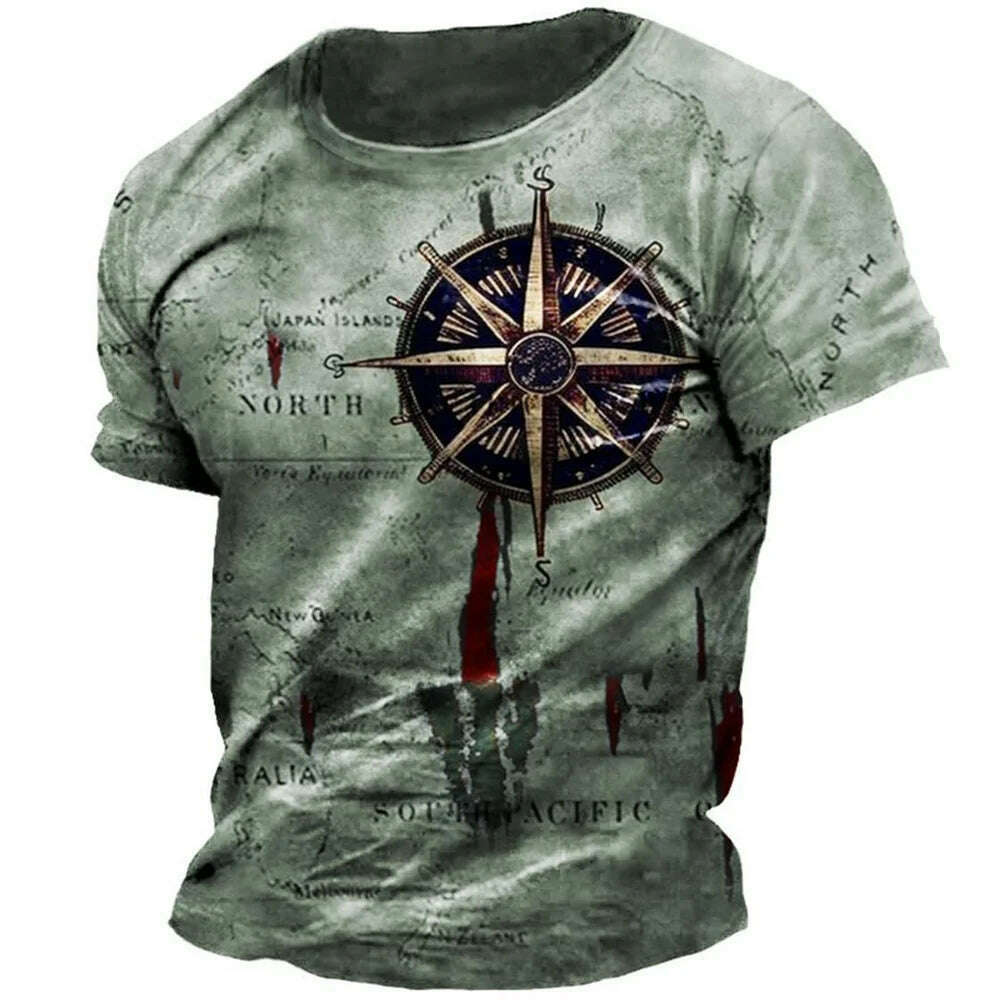 KIMLUD, Men's Vintage Nautical Map Compass Print T-Shirt Summer Daily Loose Short Sleeve Male Tops Casual Tees Unisex Clothing Apparel, C01-ofs-apfm-02114 / M, KIMLUD APPAREL - Womens Clothes