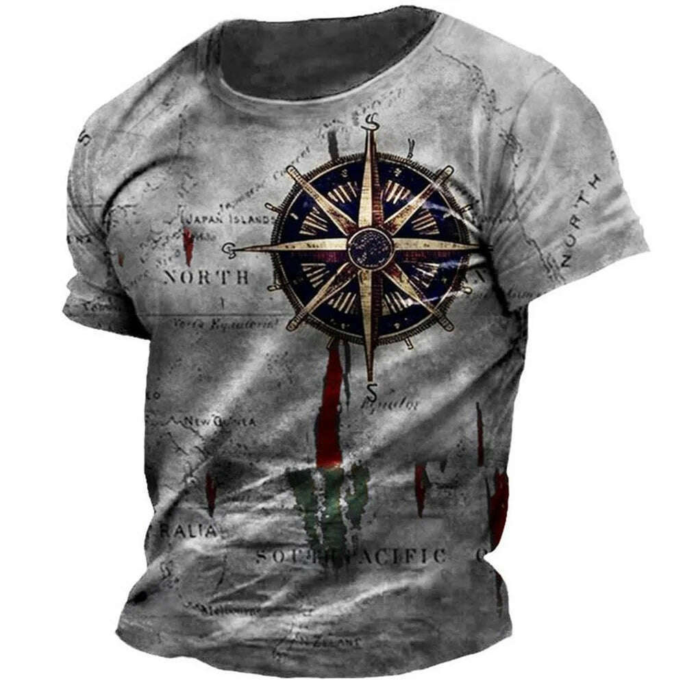 KIMLUD, Men's Vintage Nautical Map Compass Print T-Shirt Summer Daily Loose Short Sleeve Male Tops Casual Tees Unisex Clothing Apparel, C01-ofs-apfm-0212 / M, KIMLUD APPAREL - Womens Clothes