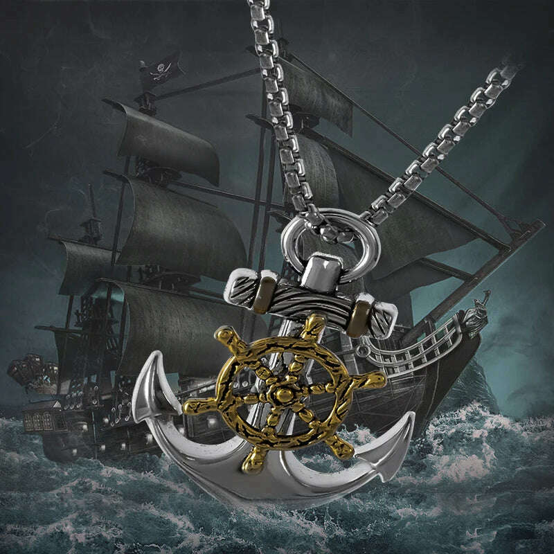 KIMLUD, Mens  Vintage Necklace Navy Pirate Anchor Pendant Ship Rudder Punk Jewelry Gift, KIMLUD Womens Clothes