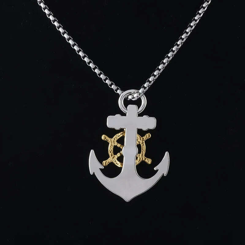 KIMLUD, Mens  Vintage Necklace Navy Pirate Anchor Pendant Ship Rudder Punk Jewelry Gift, KIMLUD Womens Clothes