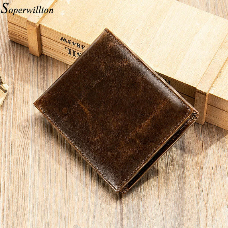 Men's Wallet 100% Genuine Leather Purse Holder Business Anti-Theft Credit Card Rfid Short Wallet Male Slim Coin Purse Money Bag - KIMLUD