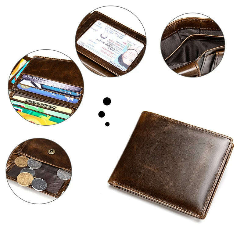 Men's Wallet 100% Genuine Leather Purse Holder Business Anti-Theft Credit Card Rfid Short Wallet Male Slim Coin Purse Money Bag - KIMLUD