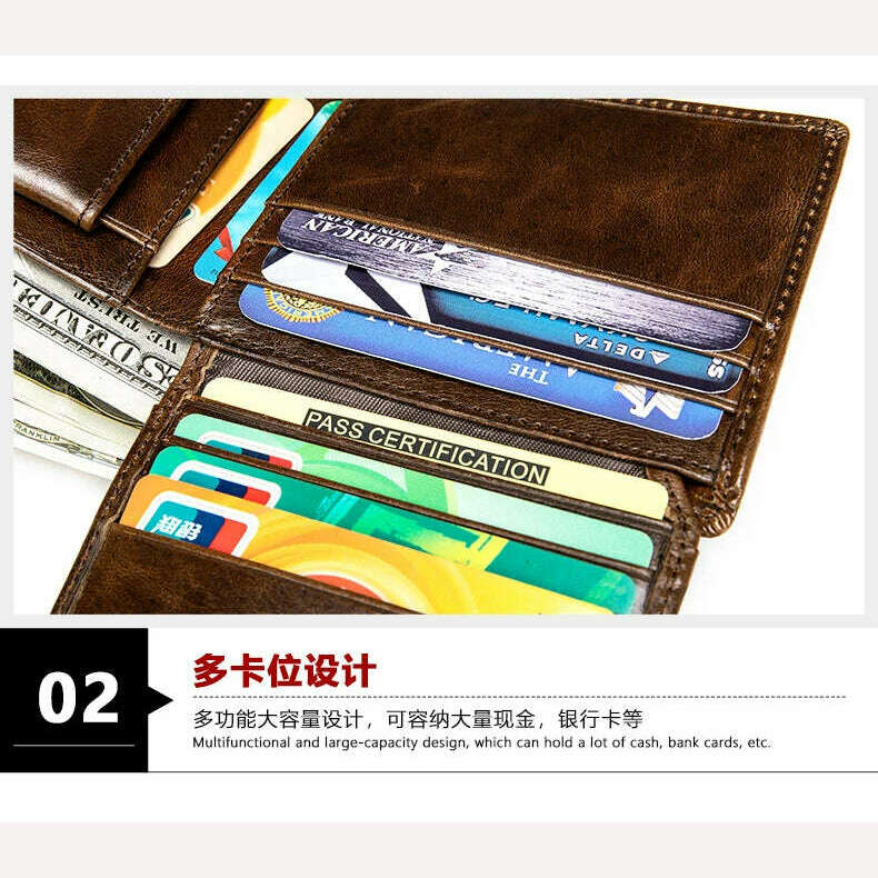 KIMLUD, Men's Wallet  100% Genuine Leather Purse Holder Business Anti-Theft Credit Card Rfid Short Wallet Male Slim Coin Purse Money Bag, KIMLUD Womens Clothes