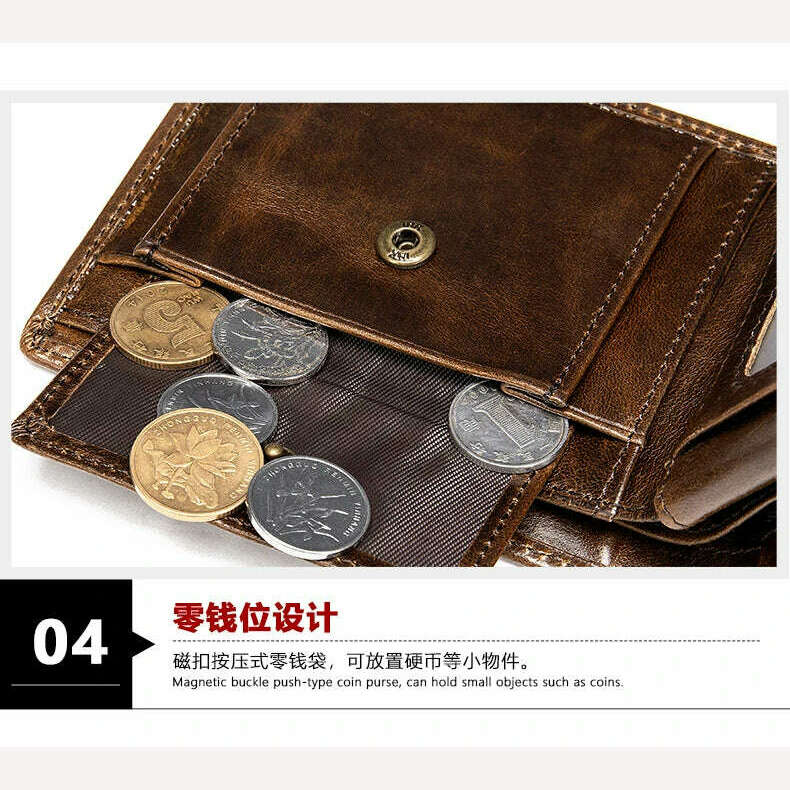 Men's Wallet 100% Genuine Leather Purse Holder Business Anti-Theft Credit Card Rfid Short Wallet Male Slim Coin Purse Money Bag - KIMLUD