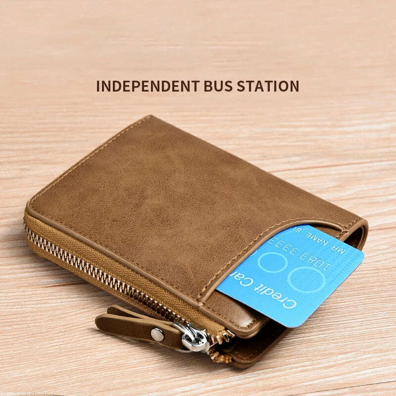 Mens Wallet Leather Business Card Holder Zipper Purse Luxury Wallets for Men RFID Protection Purses Carteira Masculina Luxury - KIMLUD