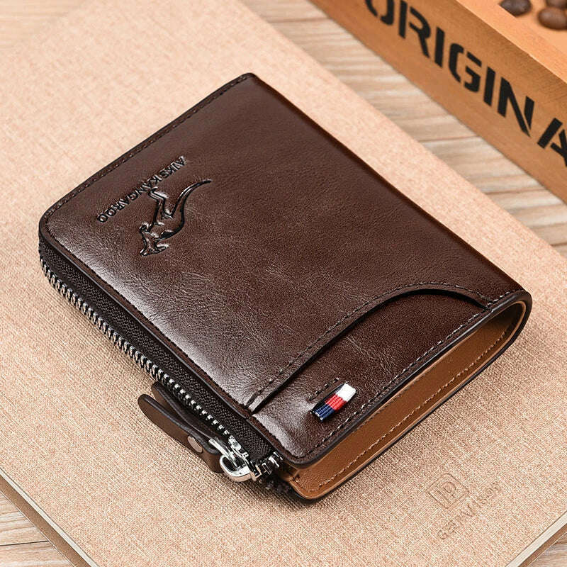 Mens Wallet Leather Business Card Holder Zipper Purse Luxury Wallets for Men RFID Protection Purses Carteira Masculina Luxury - KIMLUD