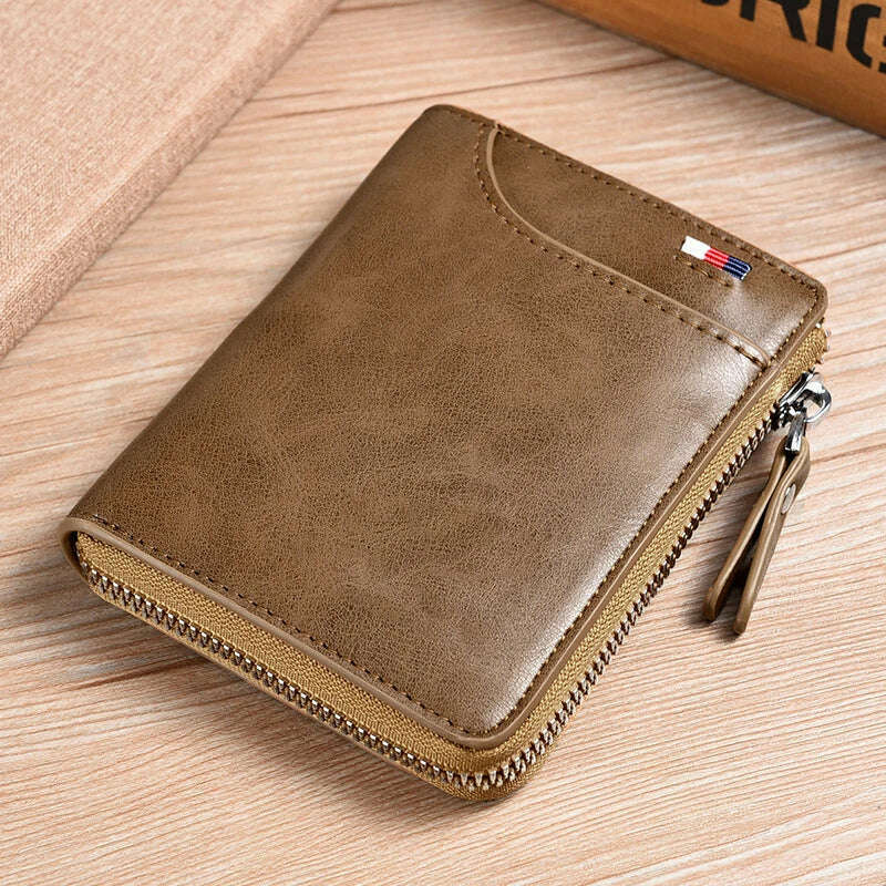 KIMLUD, Mens Wallet Leather Business Card Holder Zipper Purse Luxury Wallets for Men RFID Protection Purses Carteira Masculina Luxury, KIMLUD Womens Clothes