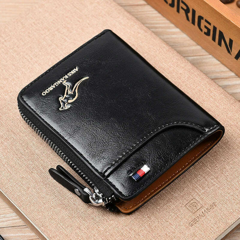 Mens Wallet Leather Business Card Holder Zipper Purse Luxury Wallets for Men RFID Protection Purses Carteira Masculina Luxury - KIMLUD