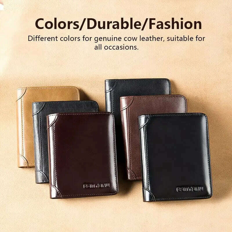 KIMLUD, Men's Wallets RFID Blocking Genuine Leather Trifold Business Short Purse Wallet for Men with ID Window and Credit Card Holder, KIMLUD Womens Clothes