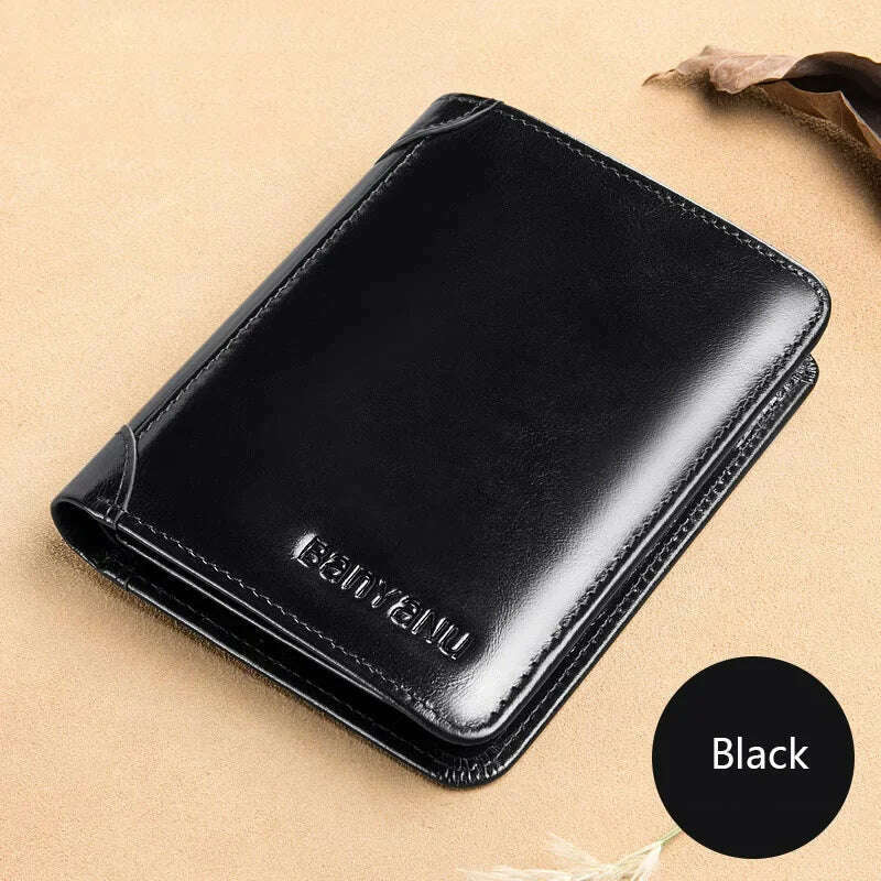 KIMLUD, Men's Wallets RFID Blocking Genuine Leather Trifold Business Short Purse Wallet for Men with ID Window and Credit Card Holder, black, KIMLUD APPAREL - Womens Clothes