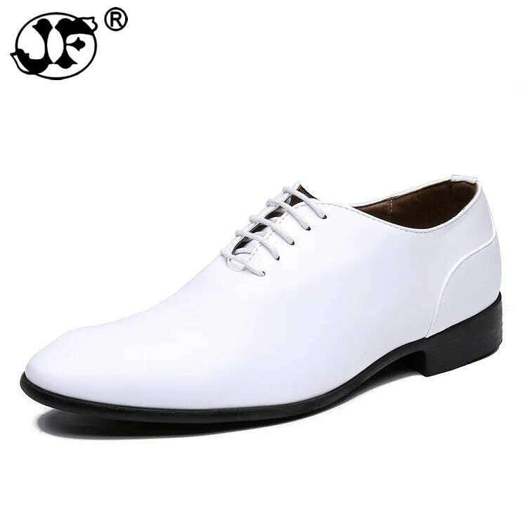 KIMLUD, Men's White Dress Shoes Leather Oxford Style for Wedding Formal Suit Short Boots Eye-Catching Design, KIMLUD Womens Clothes