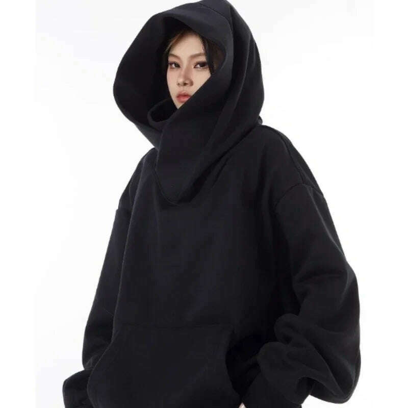 Mens Womens High Collar Hooded Sweatshirt Social Horror American Style Coat Harajuku Hiphop Streetwear Fleece Loose Couple Tops - KIMLUD