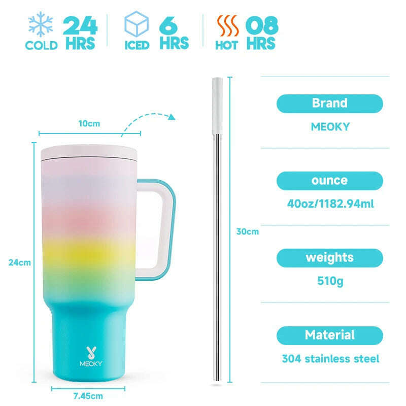 KIMLUD, Meoky 40oz Tumbler Handle Straw Thermos Cup Multiple Prints Stainless Steel Bottle Vacuum Insulated Car Mug Best Christmas Gifts, Clouds / 40oz 1182ml, KIMLUD APPAREL - Womens Clothes