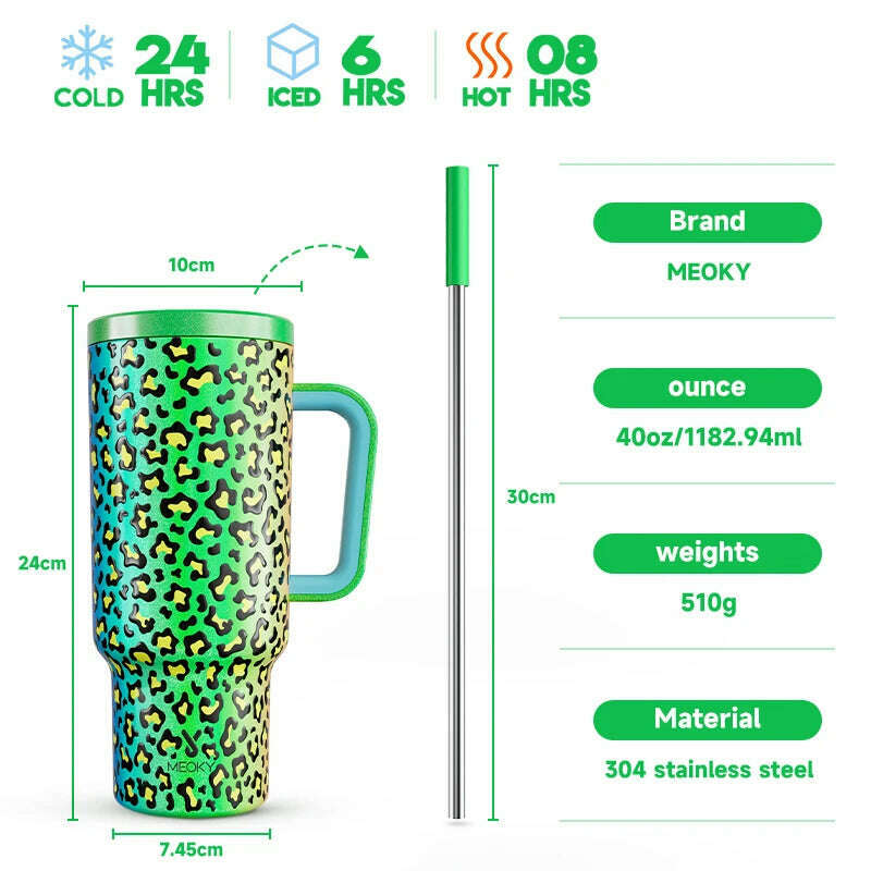 KIMLUD, Meoky 40oz Tumbler Handle Straw Thermos Cup Multiple Prints Stainless Steel Bottle Vacuum Insulated Car Mug Best Christmas Gifts, Gradient Leopard / 40oz 1182ml, KIMLUD APPAREL - Womens Clothes