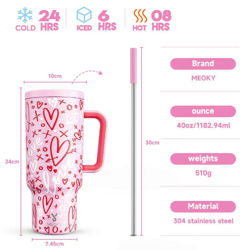 KIMLUD, Meoky 40oz Tumbler Handle Straw Thermos Cup Multiple Prints Stainless Steel Bottle Vacuum Insulated Car Mug Best Christmas Gifts, KIMLUD Womens Clothes