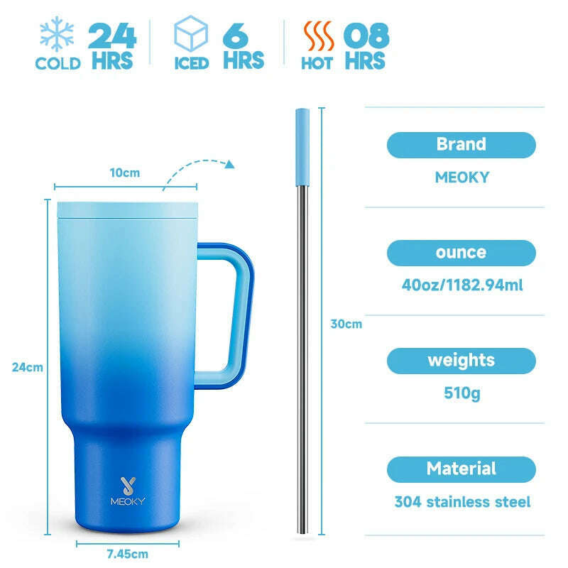 KIMLUD, Meoky 40oz Tumbler Handle Straw Thermos Cup Multiple Prints Stainless Steel Bottle Vacuum Insulated Car Mug Best Christmas Gifts, Blue Gradient / 40oz 1182ml, KIMLUD APPAREL - Womens Clothes