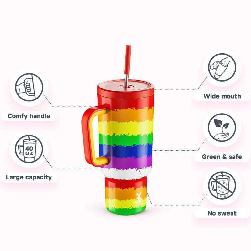 KIMLUD, Meoky Cup 40oz Large Tumbler Straw Cup with Lid leak-proof Sainless Steel Vacuum Insulated Car Mug Water Bottle Pride Month, KIMLUD Womens Clothes