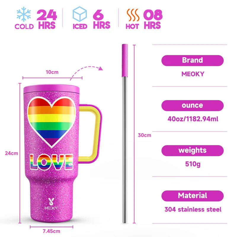 KIMLUD, Meoky Cup 40oz Large Tumbler Straw Cup with Lid leak-proof Sainless Steel Vacuum Insulated Car Mug Water Bottle Pride Month, Purple / 40oz / United States, KIMLUD APPAREL - Womens Clothes