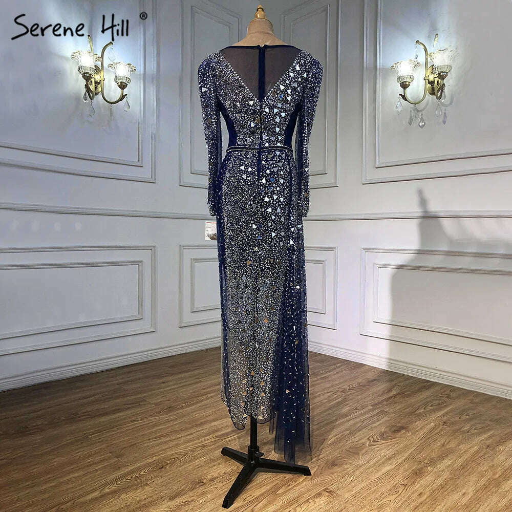 Mermaid Luxury Blue Silver Evening Dresses Gowns 2023 Split Elegant Sparkle Sexy For Women Party BLA71050 Serene Hill - KIMLUD