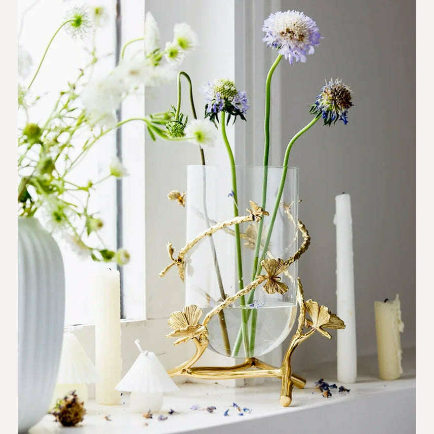 KIMLUD, Metal Glass Vase, Flower Arrangement TV Cabinet, Hydroponic Plant Decoration, Tabletop Decoration, European Wedding Celebration, KIMLUD Womens Clothes