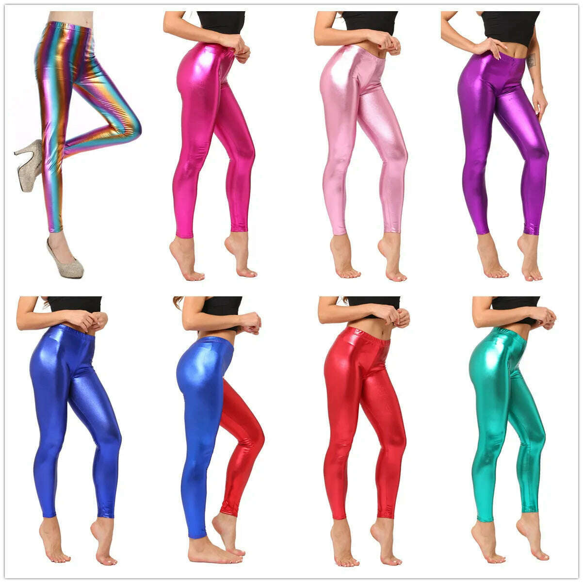 KIMLUD, Metallic Color PU Leggings Women Faux Leather Pants Dancing Party Pant Sexy Night Club Skinny Costume Pants Tight Trousers, KIMLUD Womens Clothes