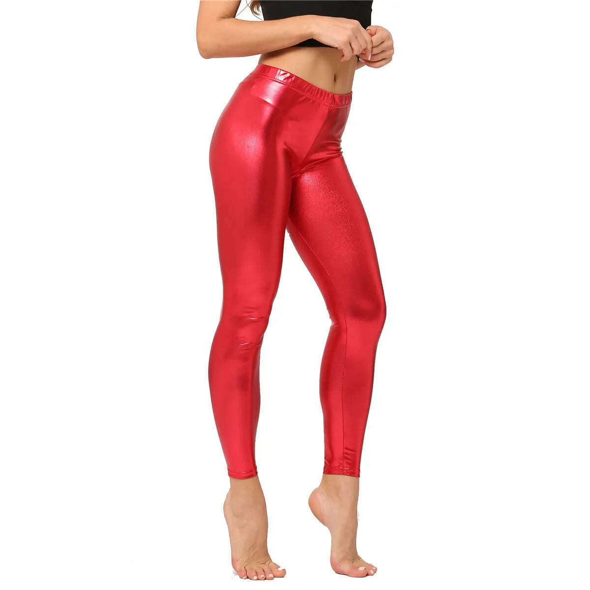 Metallic Color PU Leggings Women Faux Leather Pants Dancing Party Pant Sexy Night Club Skinny Costume Pants Tight Trousers - KIMLUD