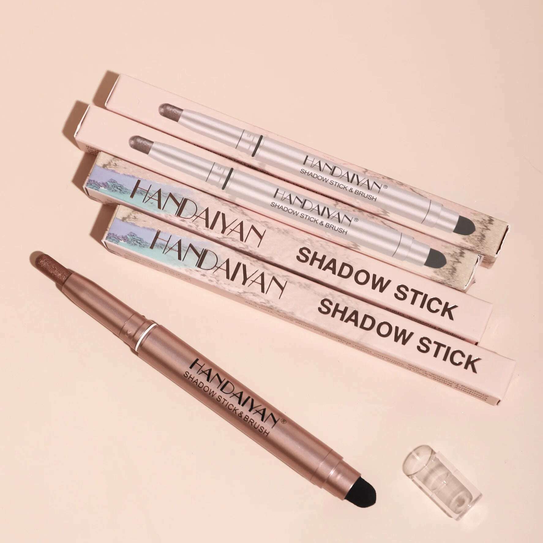 Metallic Double-head Eyeshadow Stick Diamond Shimmer Highlighter Pencil Ultra Pigmented Long Lasting Cream Eye Shadow Sponge Pen - KIMLUD