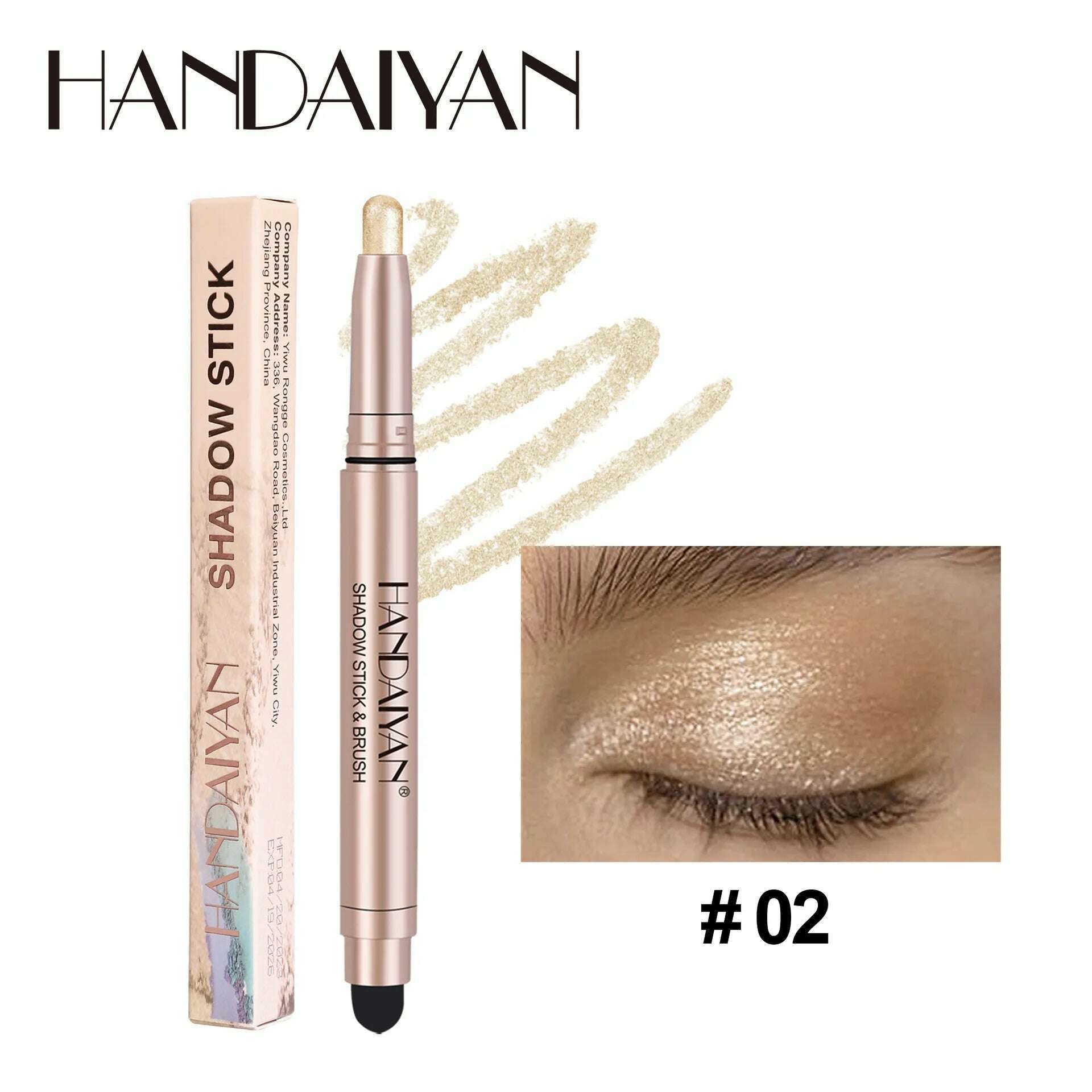 Metallic Double-head Eyeshadow Stick Diamond Shimmer Highlighter Pencil Ultra Pigmented Long Lasting Cream Eye Shadow Sponge Pen - KIMLUD