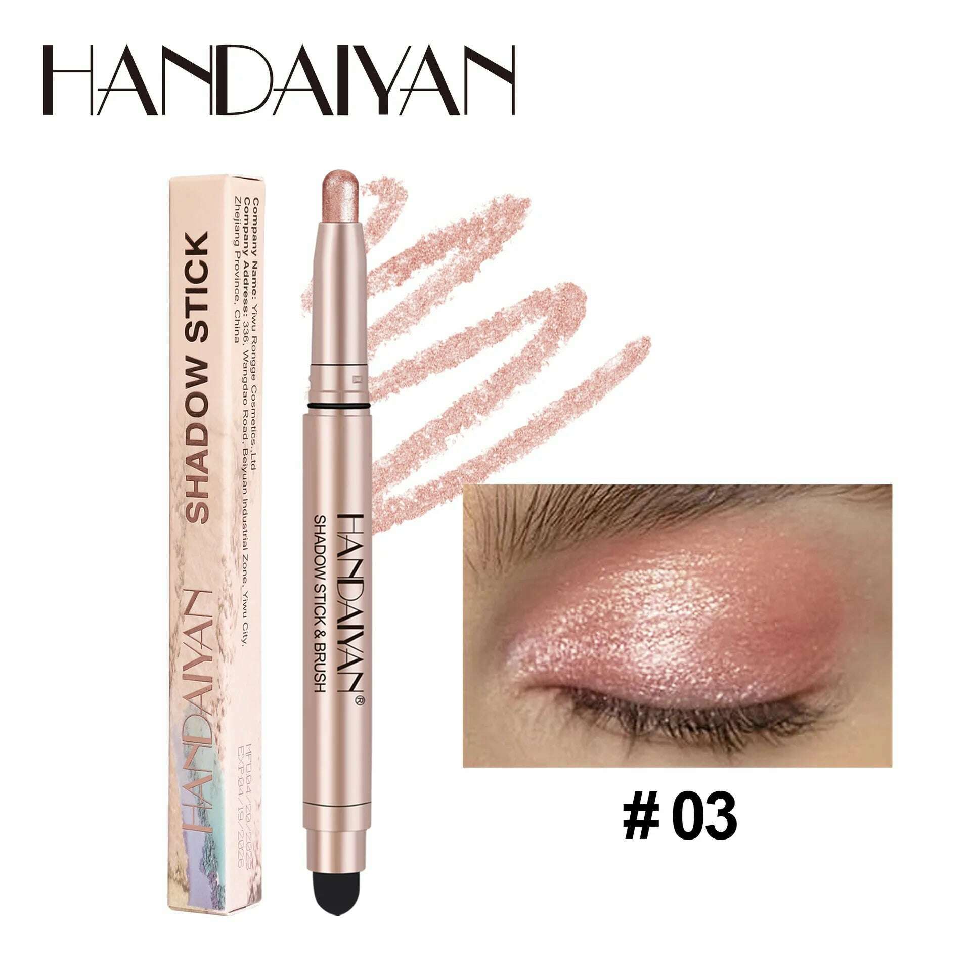 Metallic Double-head Eyeshadow Stick Diamond Shimmer Highlighter Pencil Ultra Pigmented Long Lasting Cream Eye Shadow Sponge Pen - KIMLUD